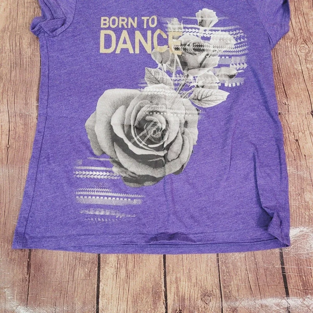 Children's Place Girls Top Blue Violet 7/8‎ Floral Born to Dance Short Sleeve